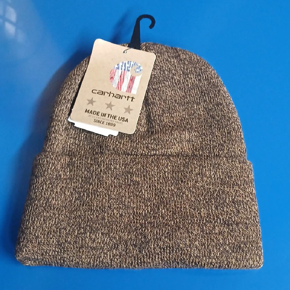 Carhartt Youth Knit Beanie Sandstone Brown Hat One Size Logo Stocking Cap